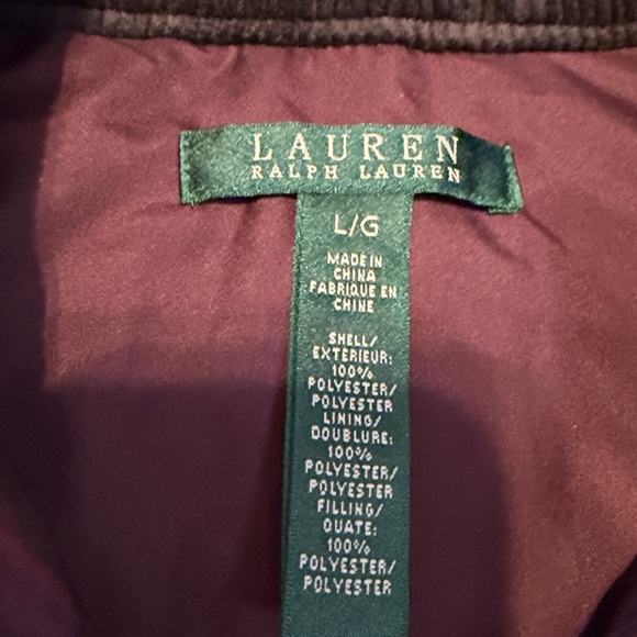 Ralph Lauren women’s large vest quilt plaid purple Deep red Jacket corduroy trim - Picture 8 of 9